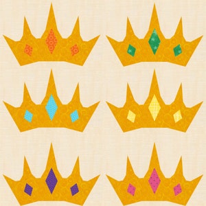 Princess Crown, Foundation Paper Piecing Pattern (FPP), Quilt Block, PDF Pattern, 4 sizes
