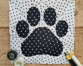 Pfotenabdruck, Foundation Paper Piecing Pattern (FPP Pattern), Quilt Block, PDF Pattern, 6 Größen