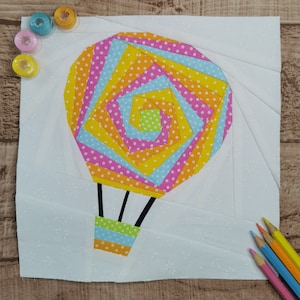 Up, Up & Away, Hot Air Balloon, Foundation Paper Piecing Pattern (FPP), Quilt Block, PDF Pattern, 5 sizes