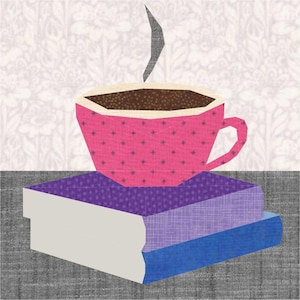 Good Book and a Cuppa, Book Stack Foundation Paper Piecing Pattern (FPP Pattern), Quilt Block, 4 sizes