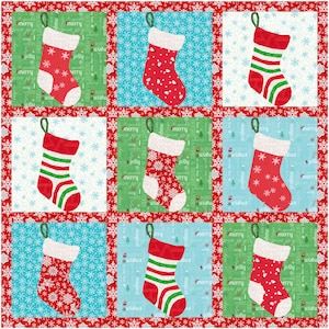 Christmas Stockings, Set of 3, Foundation Paper Piecing Patterns (FPP), Quilt Block, PDF Pattern, 3 sizes