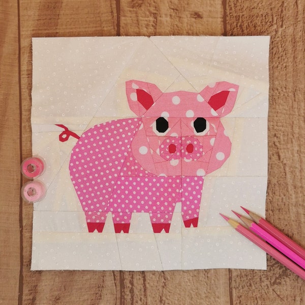 Ce petit cochon, motif d'assemblage de papier de base (motif FPP), bloc de courtepointe, 4 tailles