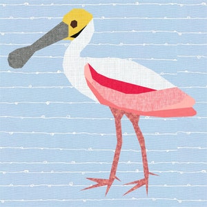 Spoonbill Roseate Foundation Paper Piecing Pattern (FPP), Quilt Block, PDF Pattern, 4 sizes