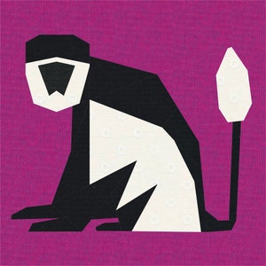 Colobus Monkey, Foundation Paper Piecing Pattern (FPP Pattern), Quilt Block, 4 sizes