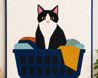 Cat - Laundry Helper – FPP Foundation Paper Piecing – 5 Sizes – PDF