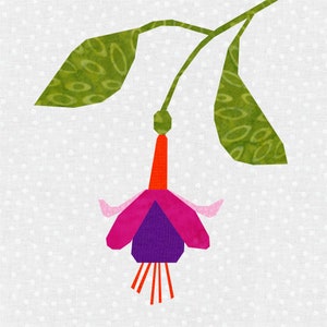 Fucsia, modello di decorazione in carta per fondotinta floreale (modello FPP), blocco trapunta, modello PDF, 3 dimensioni, versioni appese a destra e a sinistra incluse
