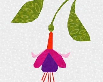 Fuchsia, Flower Foundation Paper Piecing Pattern (FPP pattern), Quilt Block, PDF Pattern, 3 sizes, Left and Right Hanging Versions Included