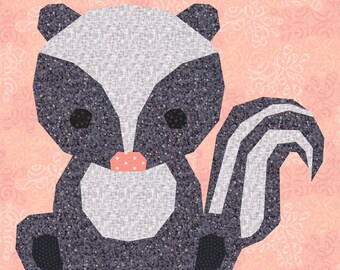 Patron de patchwork sur papier « Funky Skunk », bloc de patchwork, patron PDF, 4 tailles