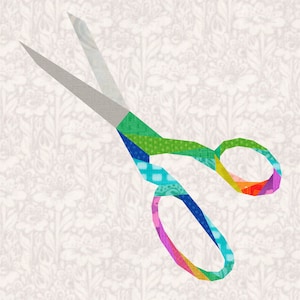Mesurer deux fois couper une fois, Ciseaux, Notions de couture, Patron d'assemblage de papier de fondation (FPP), Bloc de courtepointe, Patron PDF, 3 tailles