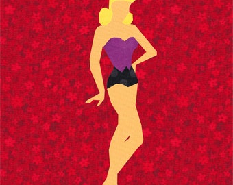 Modelo Pin Up, Patrón de piezas de papel de base (patrón FPP), Bloque de edredón, 3 tamaños