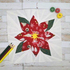 Weihnachtsstern, Foundation Paper Piecing Pattern (FPP), Quilt Block, PDF Pattern, 5 Größen