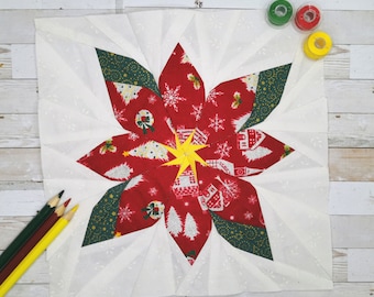 Poinsettia, Foundation Paper Piecing Pattern (FPP), Quilt Block, PDF Pattern, 5 sizes