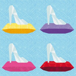If the Shoe Fits, Glass Slipper, Princess, Foundation Paper Piecing Pattern (FPP), Quilt Block, PDF Pattern, 4 sizes