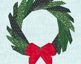 Christmas Wreath, Foundation Paper Piecing Pattern (FPP), Quilt Block, PDF Pattern, 4 sizes