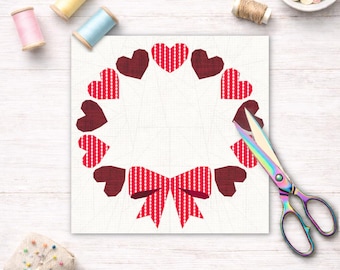 Heart Bow Wreath Foundation Paper Piecing, FPP Pattern, 6 sizes