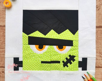 Frankie, Frankenstein, Halloween, Foundation Paper Piecing Pattern (FPP), Quilt Block, PDF Pattern, 3 sizes