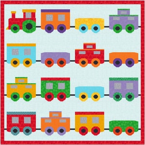 Choo Choo Train, modello Foundation Paper Piecing (modello FPP), blocco trapuntato, 4 modelli inclusi, ciascuno in 4 misure