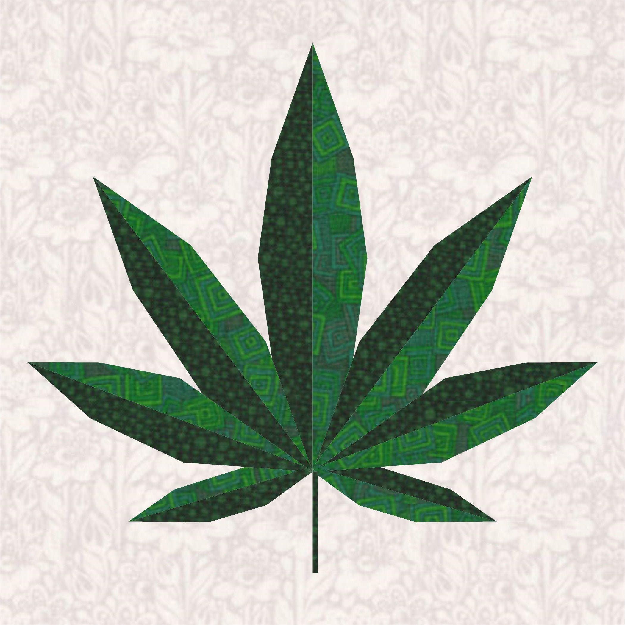 Pot Leaf, Marijuana, Foundation Paper Piecing Pattern (FPP), Quilt Block, PDF Pattern, 4 sizes