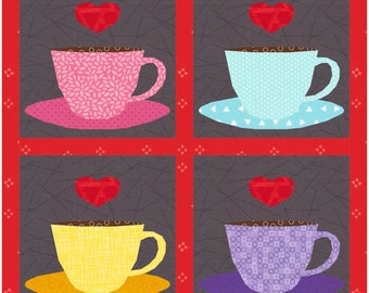 Coffee or Tea Quilt Block, FPP (PDF) 4 sizes
