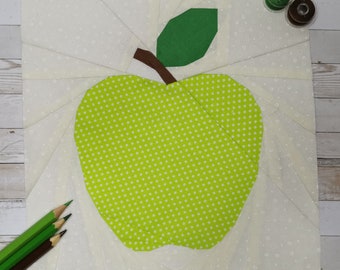 Apple a Day, Foundation Paper Piecing Pattern (FPP), Quilt Block, PDF-patroon, 4 maten