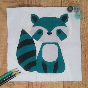 Waschbär, Foundation Paper Piecing Pattern (FPP), Quilt Block, PDF Pattern, 4 Größen