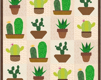 Succulents Quilt Block Pattern, Set of 4, FPP (PDF) 3 sizes