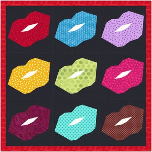 Puede incluir: Nueve labios coloridos con diferentes patrones, incluyendo lunares, rayas y diseños geométricos. Los labios son todos blancos y están dispuestos en una cuadrícula de 3x3.