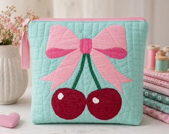 Sweet Cherry Bow Foundation Paper Piecing Pattern (FPP Pattern), Quilt Block, 5 Sizes