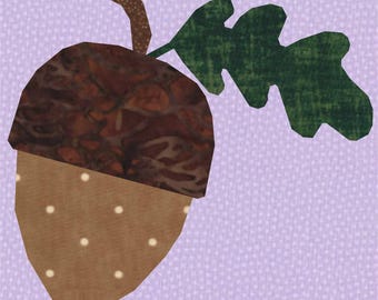 Acorn & Oak Leaf, Foundation Paper Piecing Pattern (FPP), Quilt Block, PDF Pattern, 4 sizes
