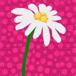 Daisy, mönster för lapptäcke, quiltblock, (PDF), 5 storlekar