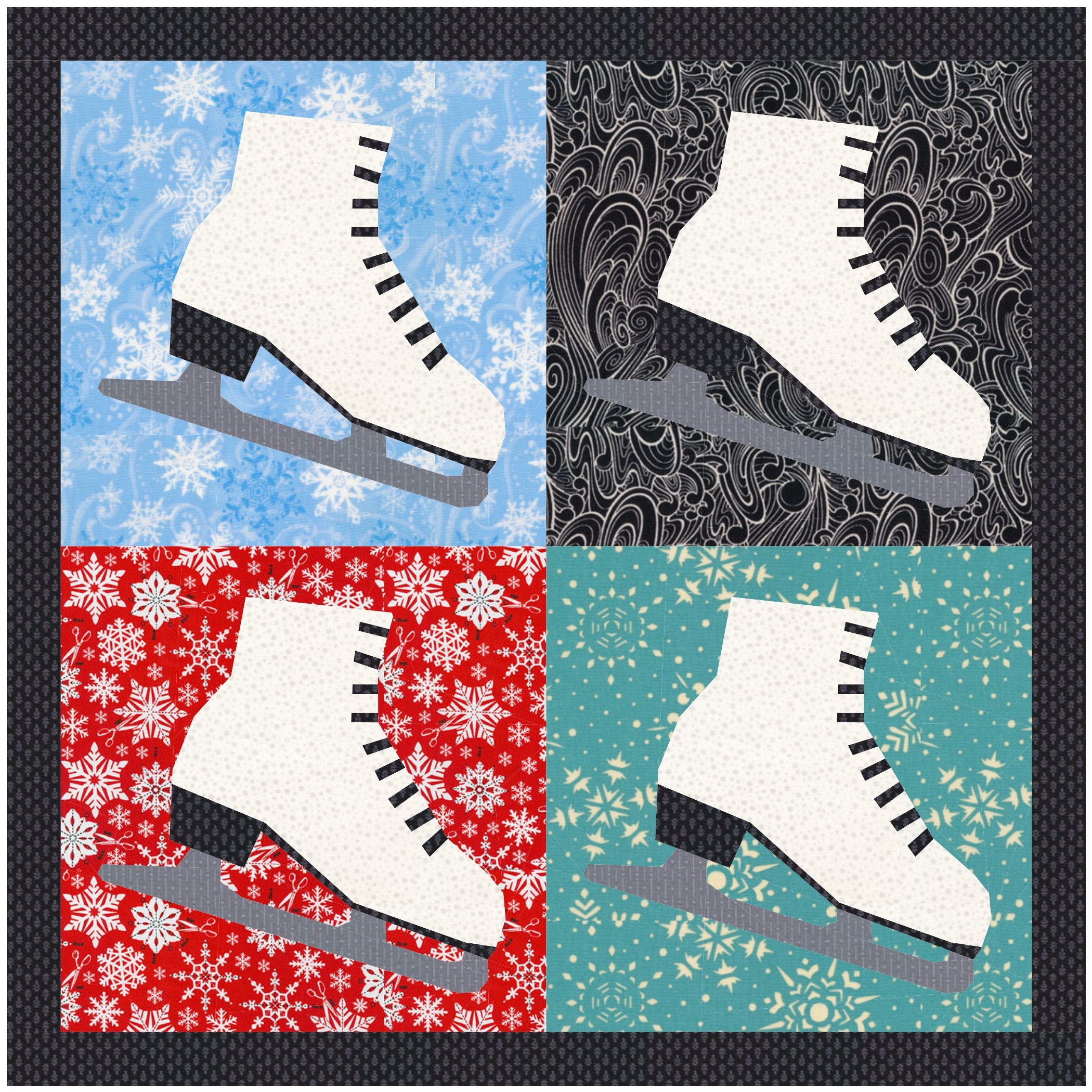Freestyle Patterns Ice Rink Ice Skate Quilt Block, Foundation Paper Piecing Pattern (PDF) - Etsy