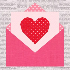 Liebesbrief, Valentine, Foundation Paper Piecing Pattern (FPP), Quilt Block, PDF Pattern, 3 Größen
