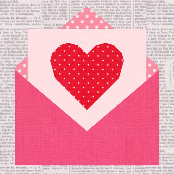 Love Letter, Valentine, Foundation Paper Piecing Pattern (FPP), Quilt Block, PDF Pattern, 3 sizes