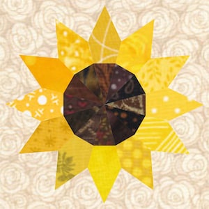 Girasole, modello Foundation Paper Piecing (FPP), blocco trapunta, modello PDF, 4 dimensioni