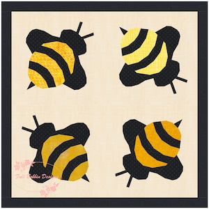 Bumble Bee, Foundation Paper Piecing Pattern (FPP Pattern), Quilt Block, PDF Pattern, 4 sizes