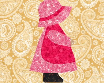 Sue Bonnet Girl Quilt Block, FPP PDF Pattern, 3 Sizes