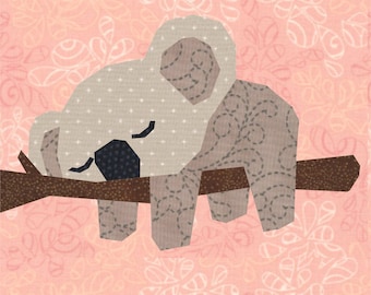 Koala Nap Time Quilt Block, FPP (PDF) 3 sizes