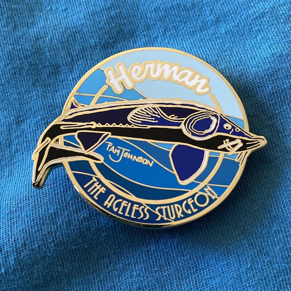 Hard Enamel Pin, Herman the Sturgeon, Bonneville Fish Hatchery, Cascade Locks, Oregon