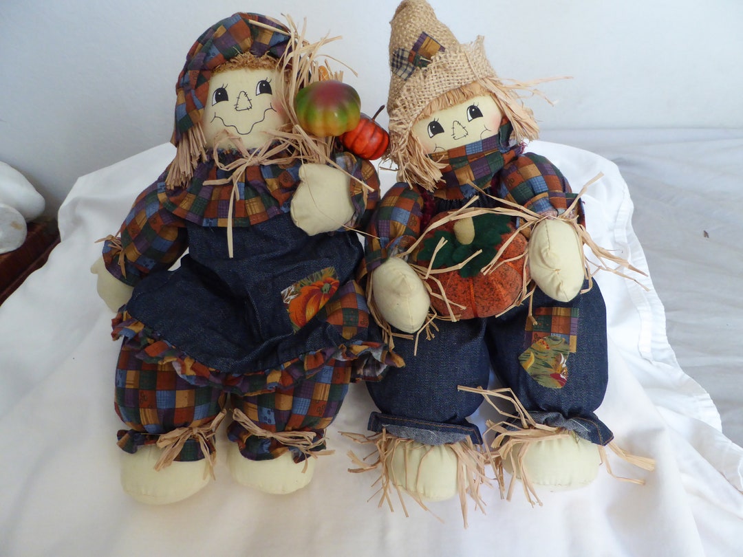 Scarecrow Dolls Shelf Sitters Vintage 90's Fall Decor Etsy