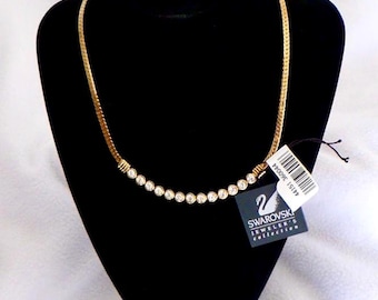 Gargantilla de tenis de cristal Swarovski con engaste dorado, estilo vintage con etiquetas, 40,6 cm (16").