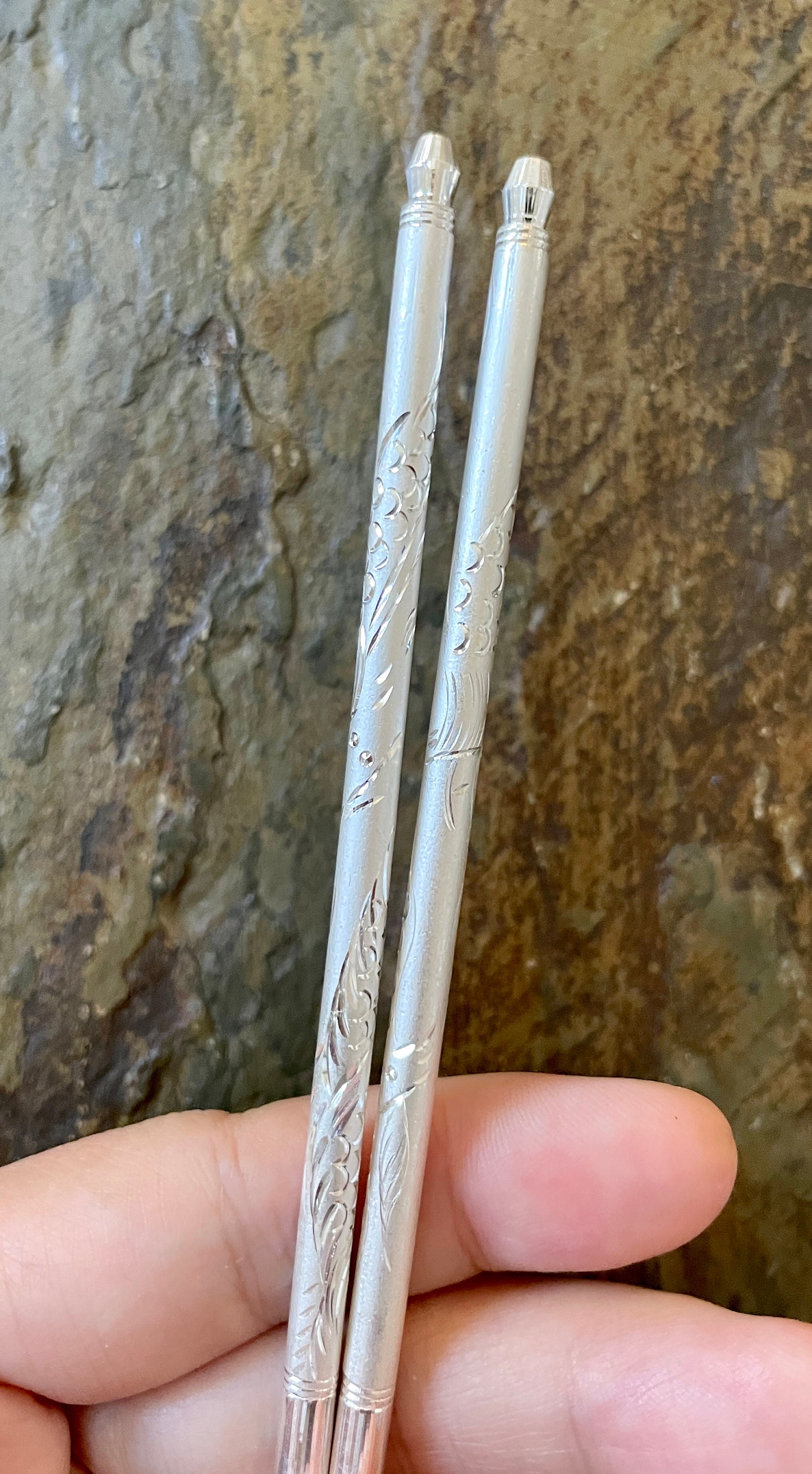 New Pure 999 Fine Silver Health Dragon Phoenix Round Chopsticks 21cm Stamp 足银 