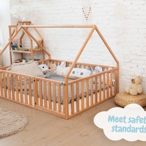 Modern Wooden Bed Frame, Kid Bed, Children Bedroom, Montessori Furniture, Children Home, Floor Bed, Playpen, Platform Bed, Nursery Decor