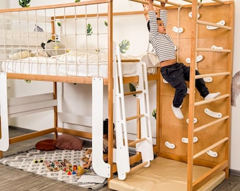 Bunk Bed, Montessori Bed for Twins, Toddler Bed, Twin Bed, Bunk Beds for Kids, Montessori Furniture, Bed Frame, Nursery Decor, Toddler Gym