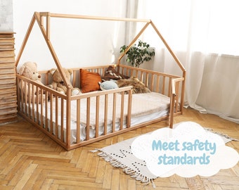 Platform House Bed, Bed Frame with Above Bed Decor, Safe Kids Furniture