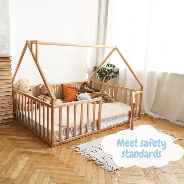 Platformhuisbed, bedframe met bovenbeddecor, veilig kindermeubilair