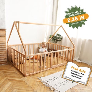 House Playpen Bed for Montessori Toddler by Busywood, Wooden House Bed for Kids, Platform House Bed