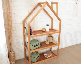 Kids House Shelf, Kids Bookshelf, Kids Wooden Furniture, Montessori Shelf for Toddler, Eco-friendly Montessori Bookshelf, Nursery Decor