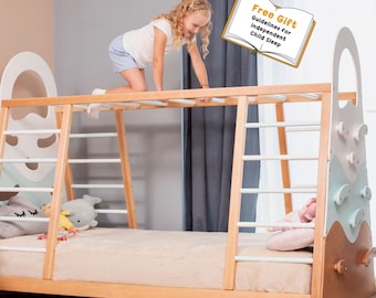Toddler Gym Bed by Busywood, Montessori Bed Frame, Wooden Activity Gym, Kids Bed with Climbing Wall, Bed with Slats, Indoor Playground