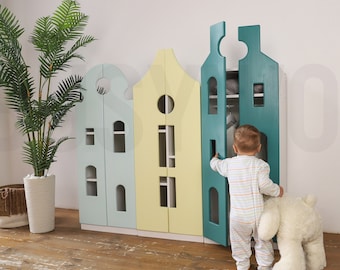 Kids House Dresser by Busywood, Toddler Wardrobe, Montessori Kids Wardrobe, Dress Up Storage, Organizer, Nursery Decor, Handmade Furniture
