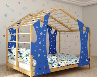 Kids Play Bed, Montessori Bed, Toddler Gym Bed, Wooden Jungle Gym, Kids Bed with Climbing Wall, Toddler Bed, Loft Bed, Kids Bedroom